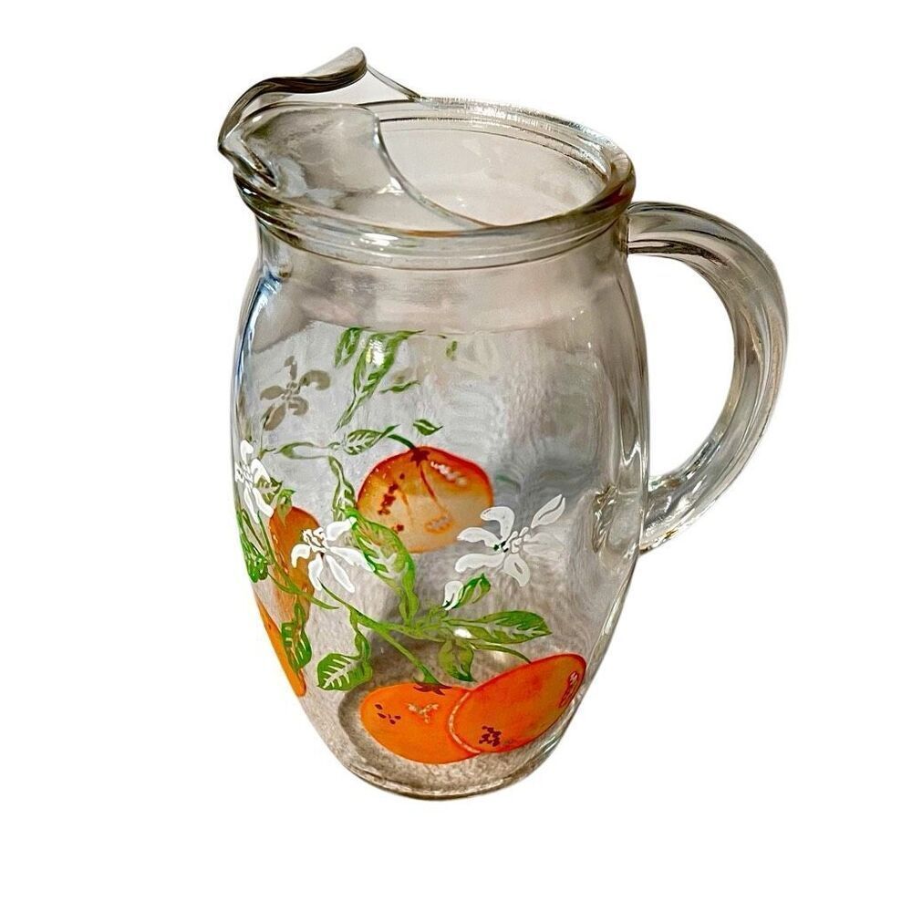 Vintage Orange Juice Glass Pitcher w/ Ice Lip ~ Retro 🍊
